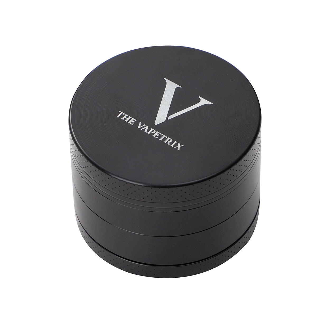 Grinder per erbe nero 4 pezzi The Vapetrix con coperchio magnetico, contiene 5 capsule dosatrici