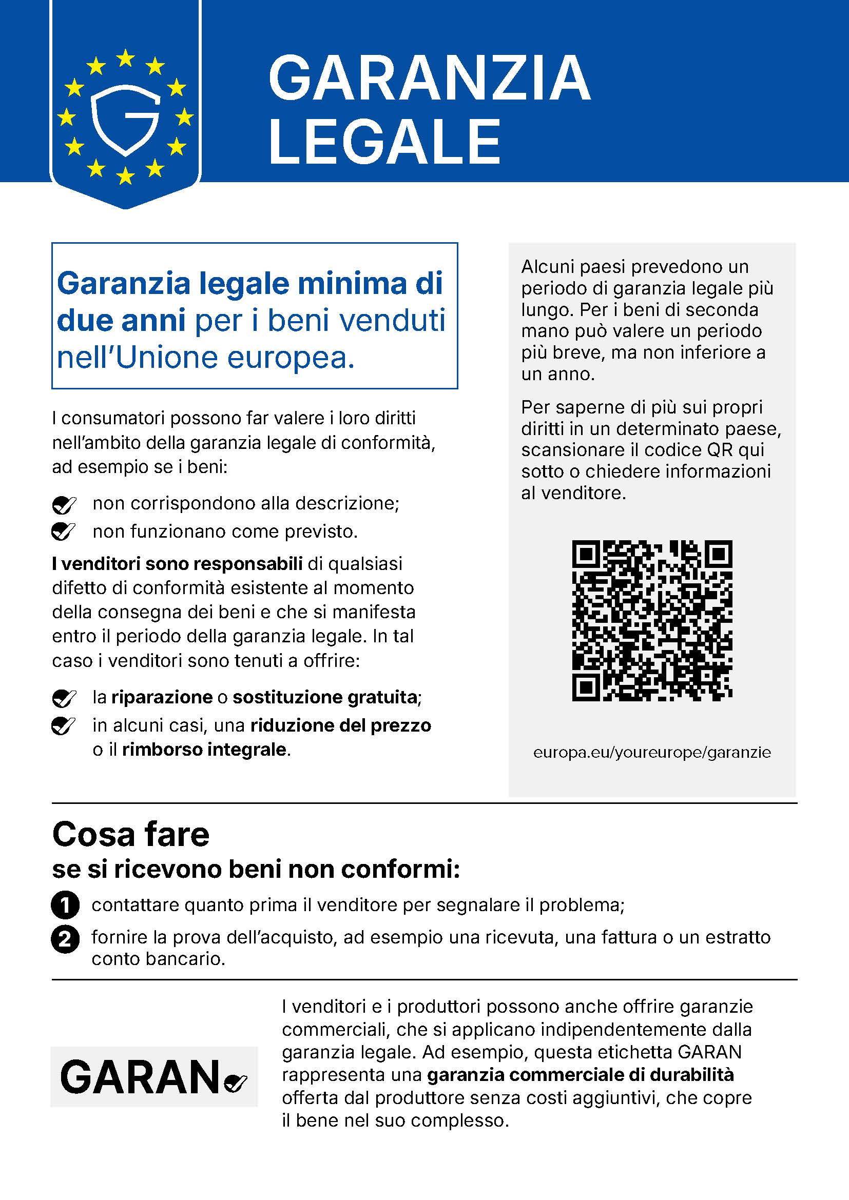 Avviso armonizzato dell’UE sulla garanzia legale di conformità